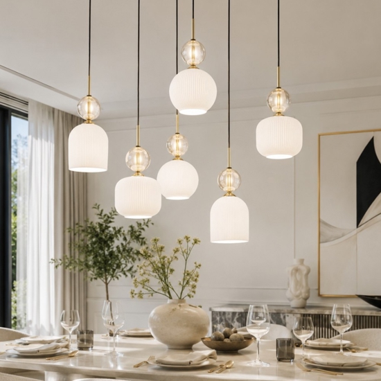 lampadario elegante per soggiorno salotto pendenti in vetro ambra bianco